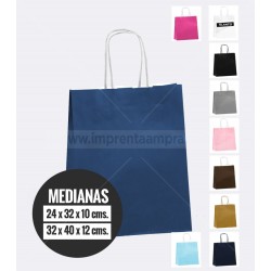 Bolsas de papel de colores asa retorcida medianas